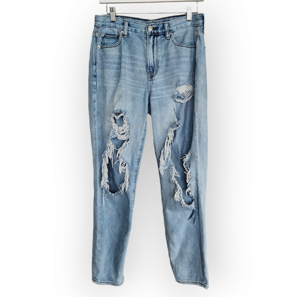 American Eagle Ripped Mom Jean High Rise Destroyed Straight Leg Jeans 4 - Picture 1 of 9